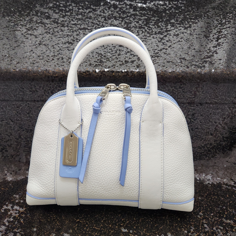 Coach White and Indigo Blue Pebbled Leather Dome Handbag Crossbody
